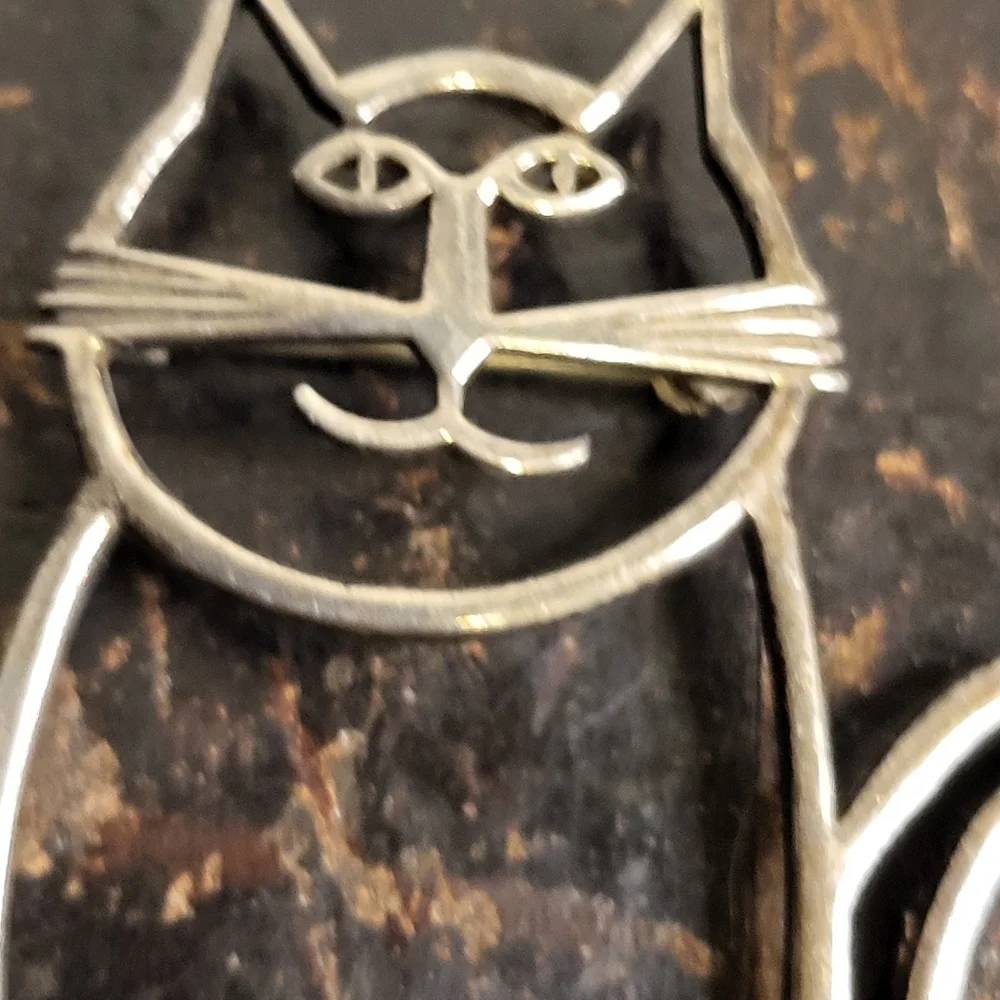 Belinda Woody Sterling Silver Cat Brooch